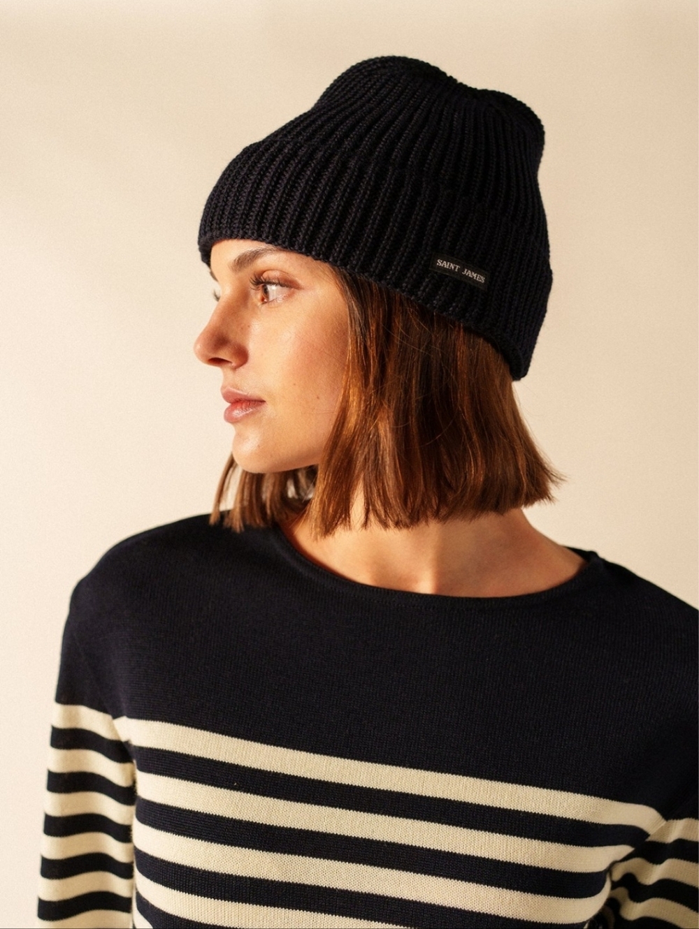 Saint James Canot Purl Knit Wool Beanie - Navy
